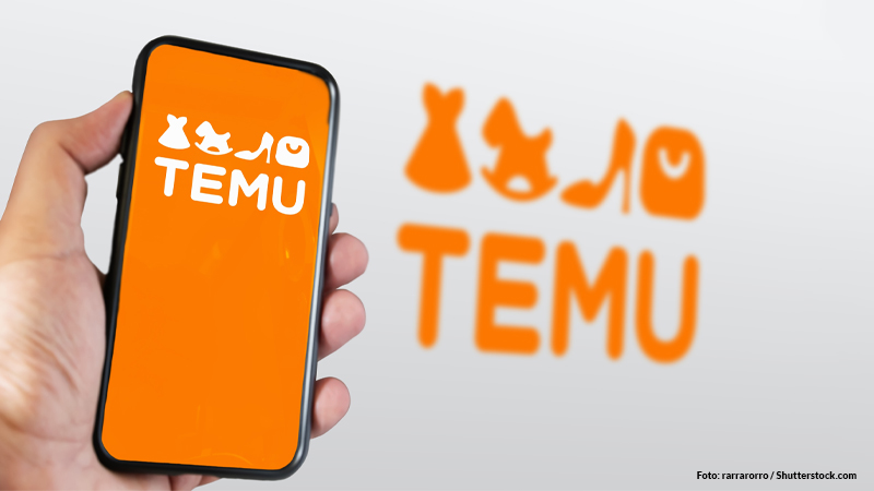 Schermata app Temu sullo schermo di uno smartphone